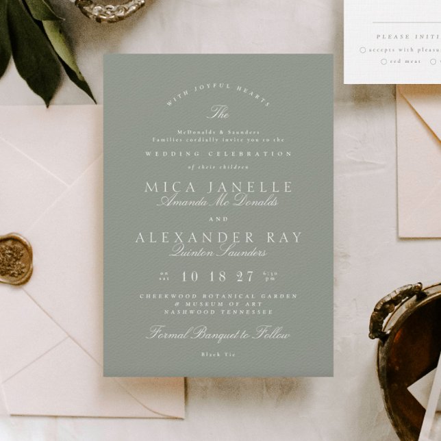 Grey Green | Classic Elegant Formal Wedding Invitation (Creator Uploaded)