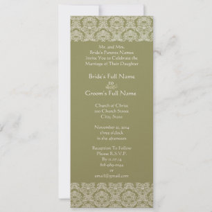 Grey Green Damask Swirls Wedding Invitation