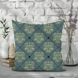 Grey Green Diamond Damask Pattern Cushion