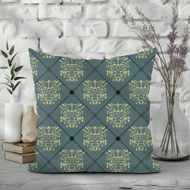 Grey Green Diamond Damask Pattern Cushion (Creator Uploaded)
