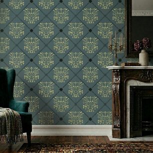 Grey Green Diamond Damask Pattern Wallpaper