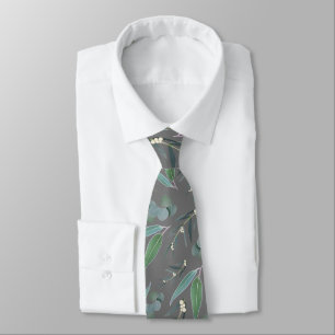 Grey Green Eucalyptus Greenery Pattern Tie