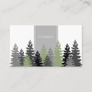Grey Green Evergreen Trees Elegant Professional Business Card