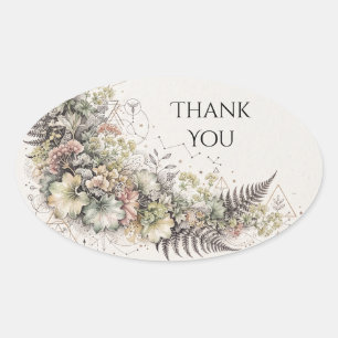 Grey Green Floral Fern Wedding Thank You Sticker