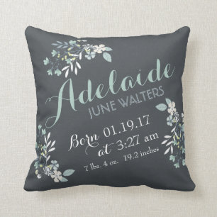 Grey Green Floral Nursery Keepsake Cushion