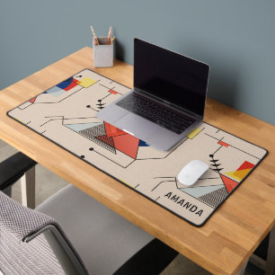 Grey & green geometric gaming background monogram desk mat