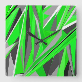 Grey-green geometry square wall clock