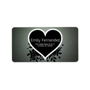 Grey Green Glitter Black Heart Label