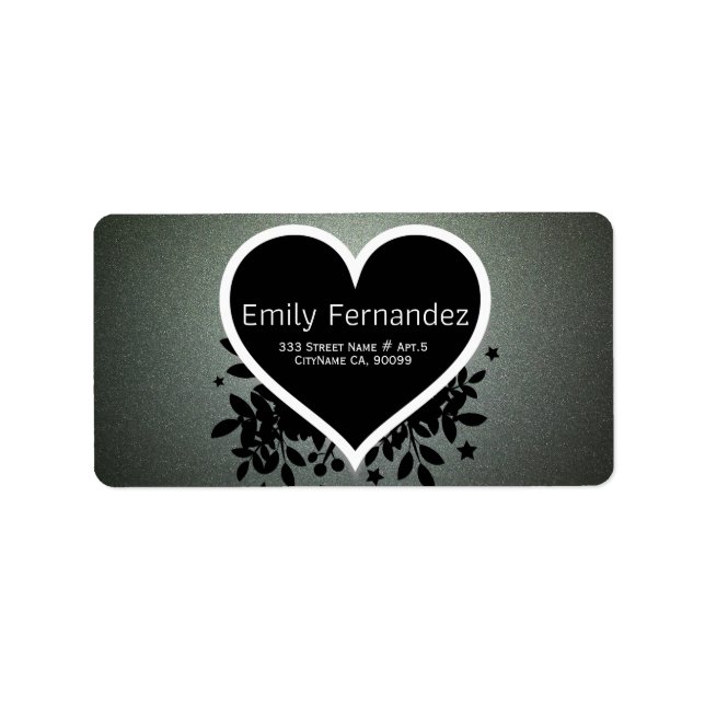 Grey Green Glitter Black Heart Label (Front)