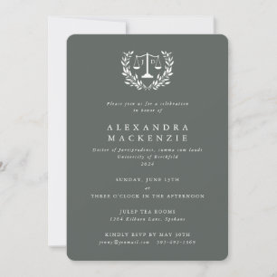 Grey-Green JD Law Scales Laurel Wreath Graduation Invitation
