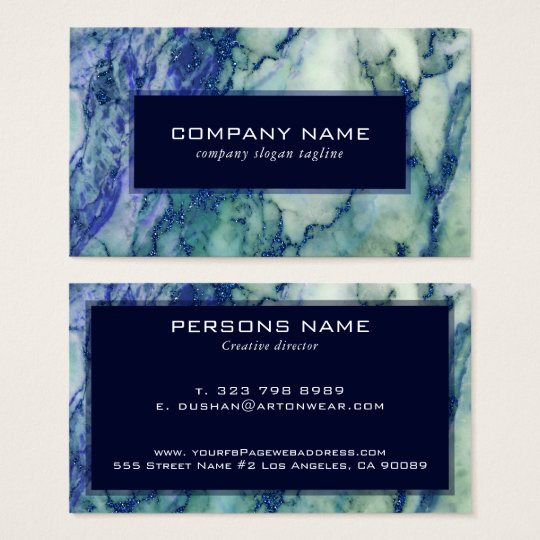 Grey & Green Marble Blue Glitter Accent Business Card