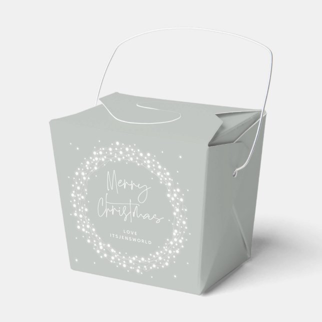 Grey-Green Merry Christmas Sparkling Lights Favour Box (Front Side)