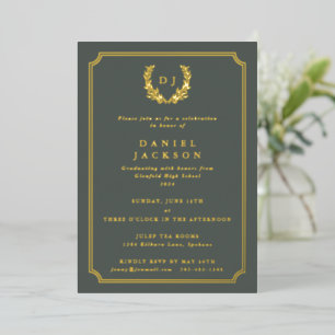 Grey-Green Monogram + Laurel Wreath Graduation