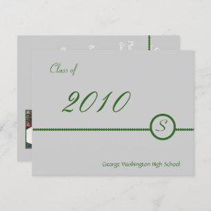 Grey & Green Monogram Photo Invitation