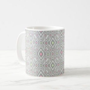 Grey, green, pink rhombuses on a white coffee mug