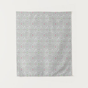 Grey, green, pink rhombuses on a white tapestry