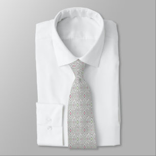 Grey, green, pink rhombuses on a white tie