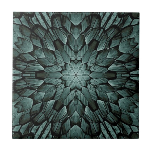 Grey green pointed star geometric stone mosaic tile (Front)