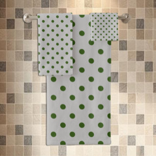 Grey Green Polka Dot Bath Towel Set