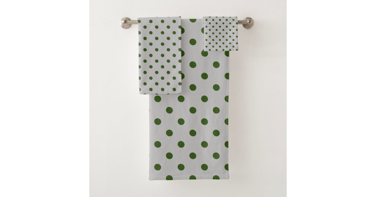 Grey Green Polka Dot Bath Towel Set | Zazzle
