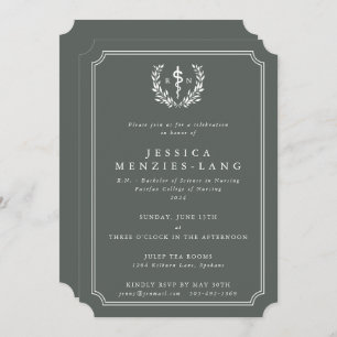 Grey Green Registered Nurse Asclepius Graduation Invitation