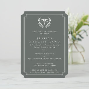 Grey-Green Registered Nurse Caduceus+Laurel Wreath Invitation