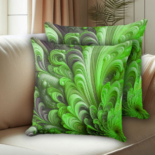 Grey & Green Sculpted Floral & Feather Pattern Cushion