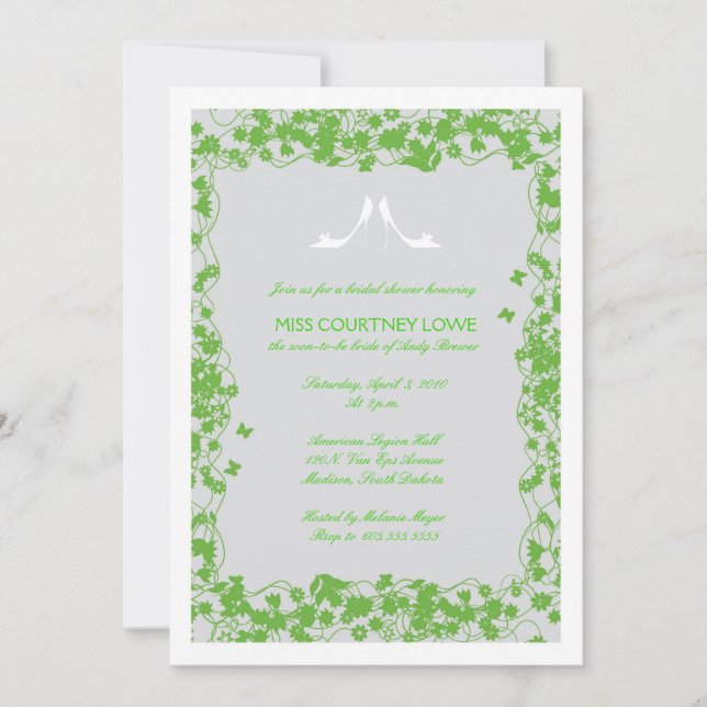 Grey & Green Shoes Bridal Shower Invitation (Front)
