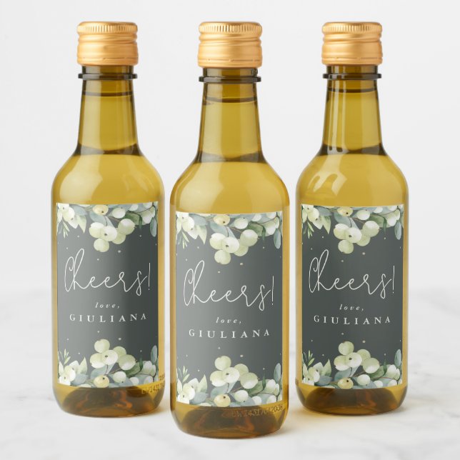 Grey-Green Snowberry+Eucalyptus Bachelorette Mini Wine Label (Bottles)