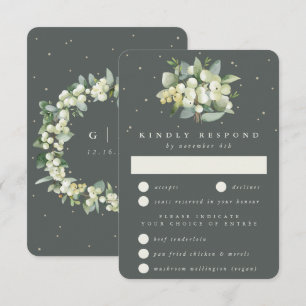 Grey Green Snowberry+Eucalyptus Bouquet Wedding RSVP Card