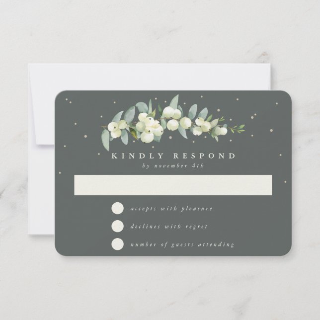 Grey Green Snowberry+Eucalyptus Garland Wedding RSVP Card (Front)