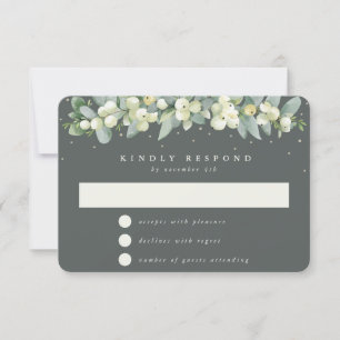 Grey Green Snowberry+Eucalyptus Garland Wedding RSVP Card