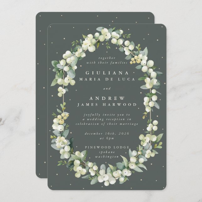 Grey Green Snowberry+Eucalyptus Reception Only Invitation (Front/Back)