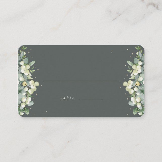 Grey Green Snowberry+Eucalyptus Wedding Flat Place Card (Front)
