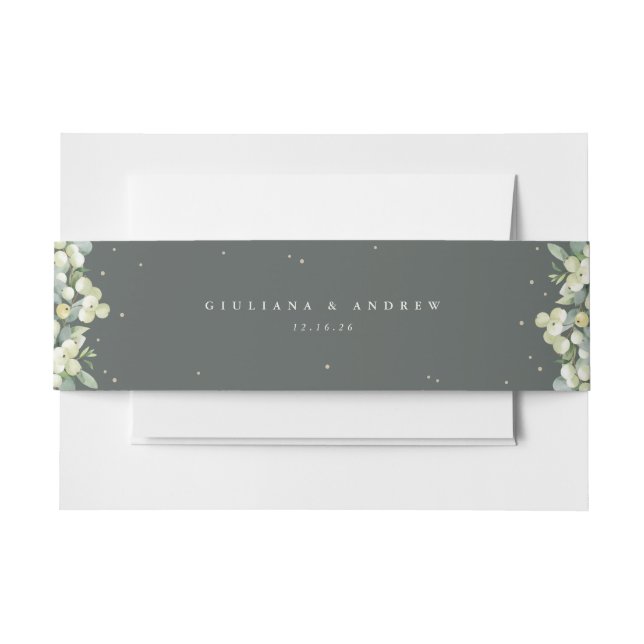 Grey Green Snowberry+Eucalyptus Wedding Landscape Invitation Belly Band (Front Example)