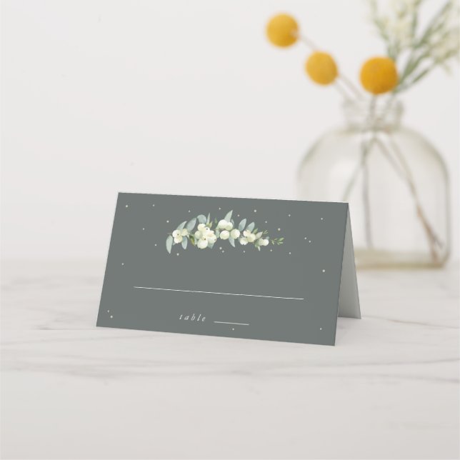 Grey Green Snowberry+Eucalyptus Wedding Place Card (Front)