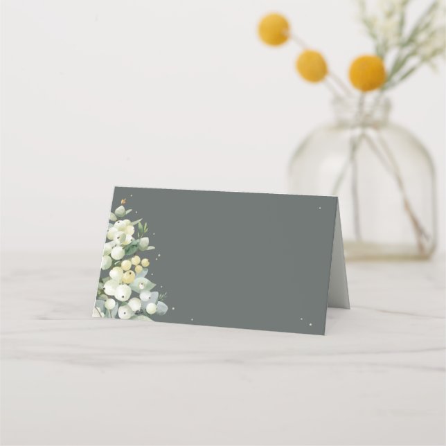 Grey Green Snowberry+Eucalyptus Wedding Place Card (Front)