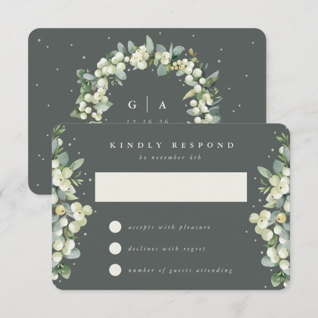 Grey Green Snowberry+Eucalyptus Wedding RSVP Card (Front/Back)