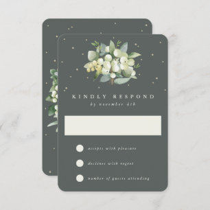 Grey Green Snowberry+Eucalyptus Wedding RSVP Card