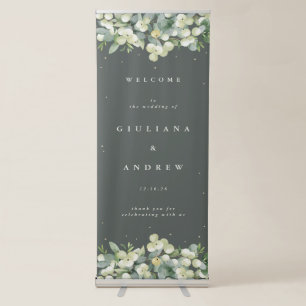 Grey Green Snowberry+Eucalyptus Wedding Welcome Retractable Banner