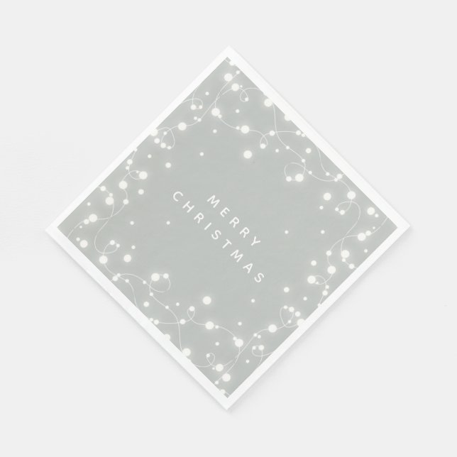 Grey-Green Sparkling Lights Christmas Party Paper Napkin (Corner)