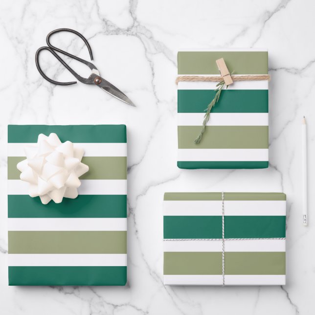 Grey Green Stripes Wrapping Paper Sheet (Front)