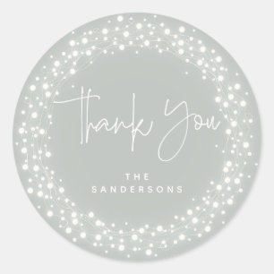 Grey-Green Thank You Sparkling Lights Christmas Classic Round Sticker