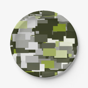 Grey Green Urban Camouflage Paper Plate