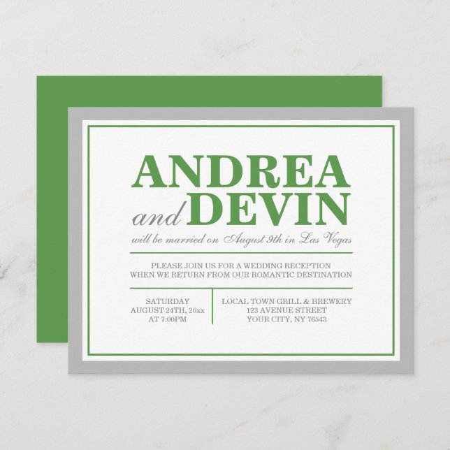 Grey & Green Wedding Reception ONLY Invitations (Front/Back)