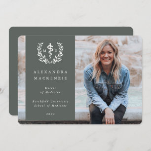 Grey-Green/White MD Asclepius Graduation Photo Announcement