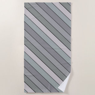 Grey Green With Black Stripes On Watercolor Paper Beach Towel