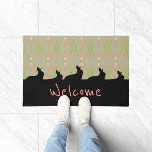 Grey Green With Bunny Silhouettes Doormat