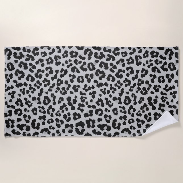 Grey Grey Ash Leopard Cheetah Animal Print Pattern Beach Towel (Front)