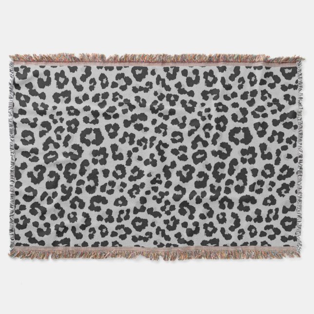 Grey Grey Ash Leopard Cheetah Animal Print Pattern Throw Blanket (Front)